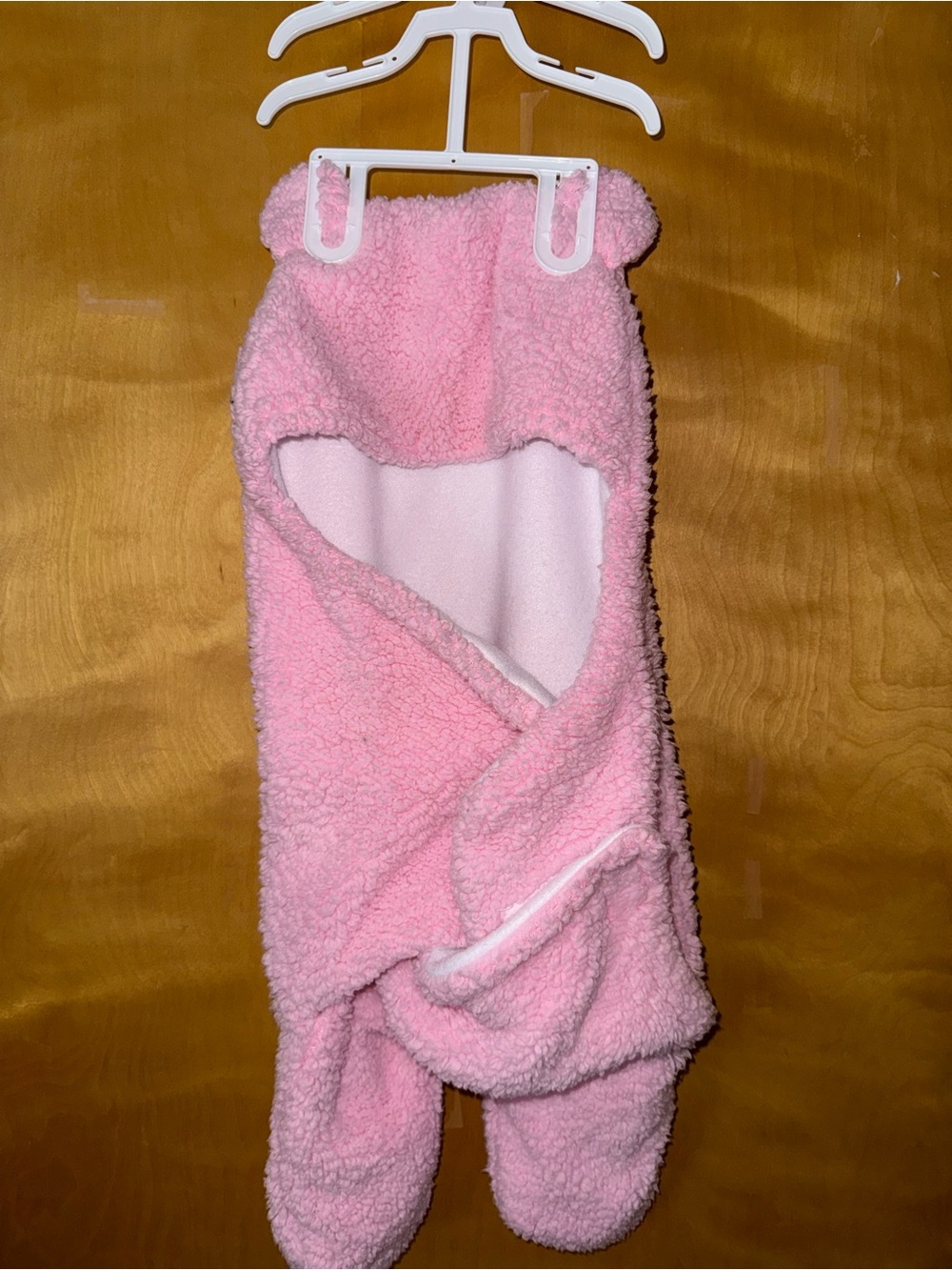 Kids Cozy Pink Hooded One-Piece with Bear Ears